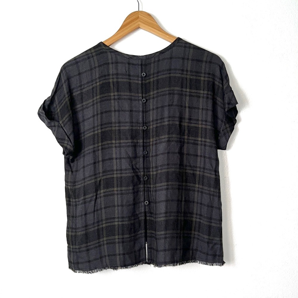 Cloth & Stone Mallory Short Sleeve Blouse Frayed Hem Top NWOT - Picture 3 of 5